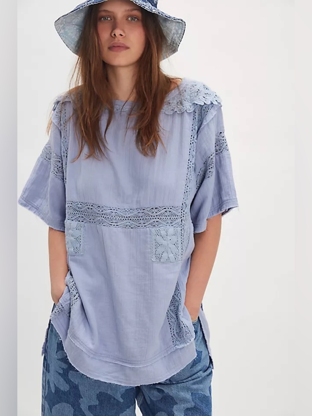 957.FREE PEOPLE Rustic Romance Top  in Country Tide Sz S NWOT $148